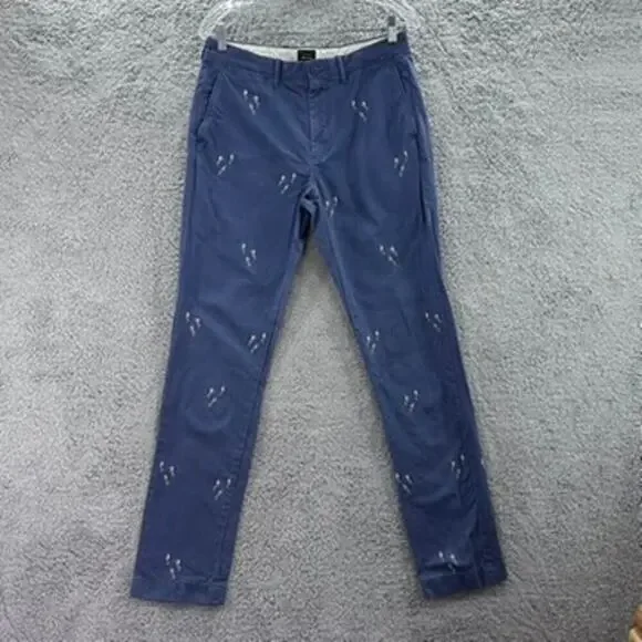 J. Crew Men's 30 x 34 Chinos Blue Straight Leg Embroidered Scuba Divers Vacation - Picture 1 of 12